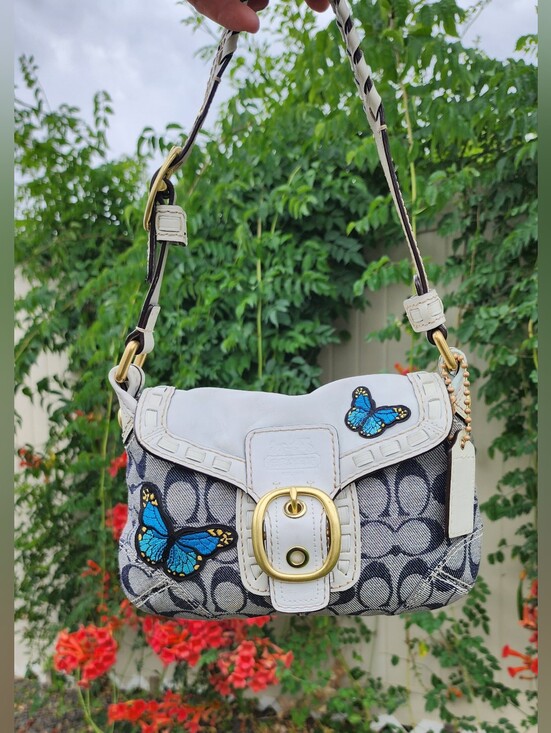 Coach Handbags - Coach Blue Butterfly Signature Canvas Shoulder Bag